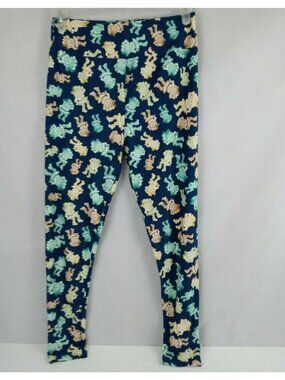New LuLaRoe Tall & Curvy 2 Leggings Blue With Colorful Leprechauns Design
